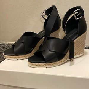 Women’s Treasure & Bond Black Leather platform espadrilles size 7.5